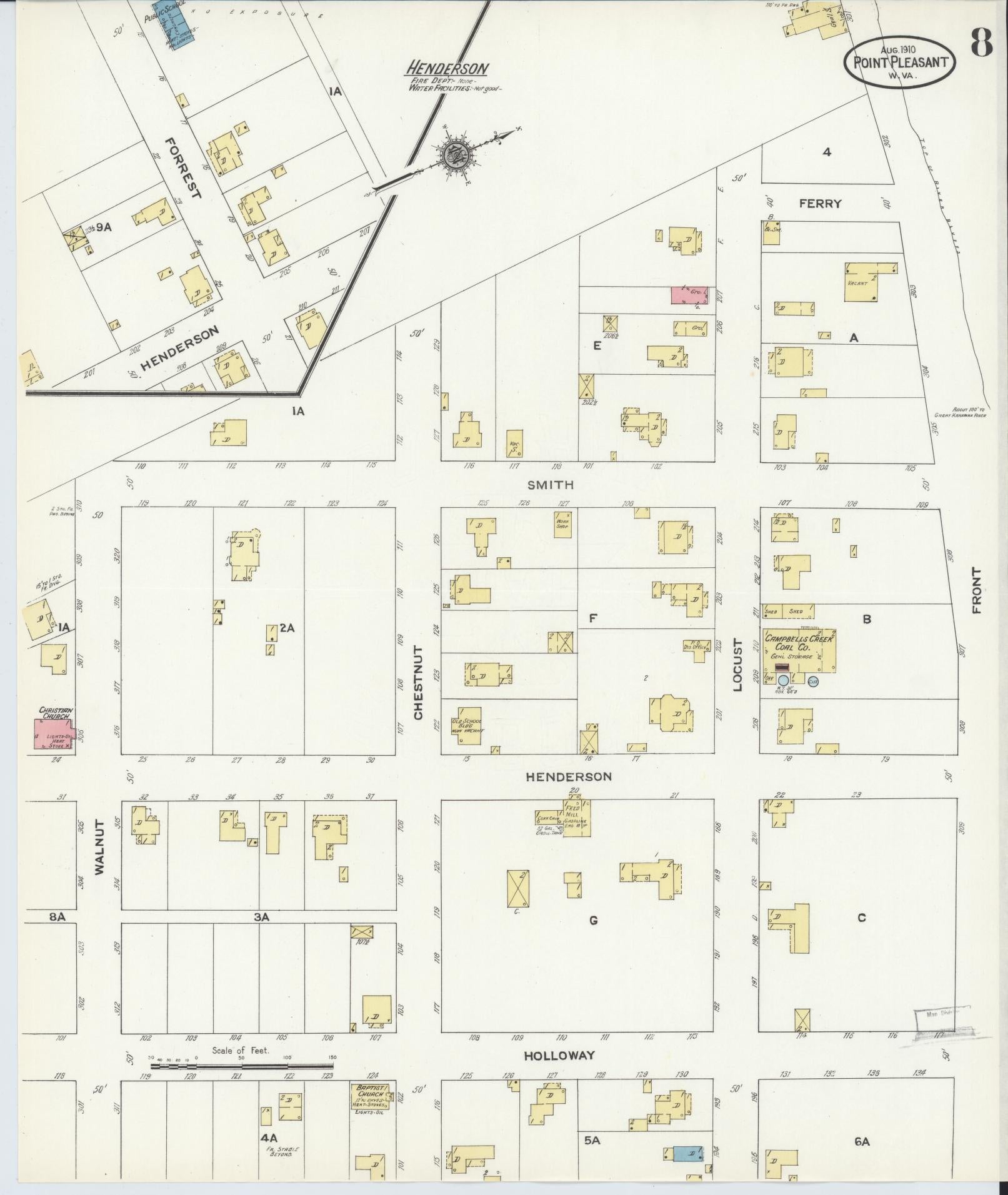 Sanborn Fire Insurance Map from Point Pleasant, Mason County, West Virginia (1910), Sheet #0008 - Complete Map Set gallery image, historic Sanborn map, vintage wall art, West Virginia West Virginia