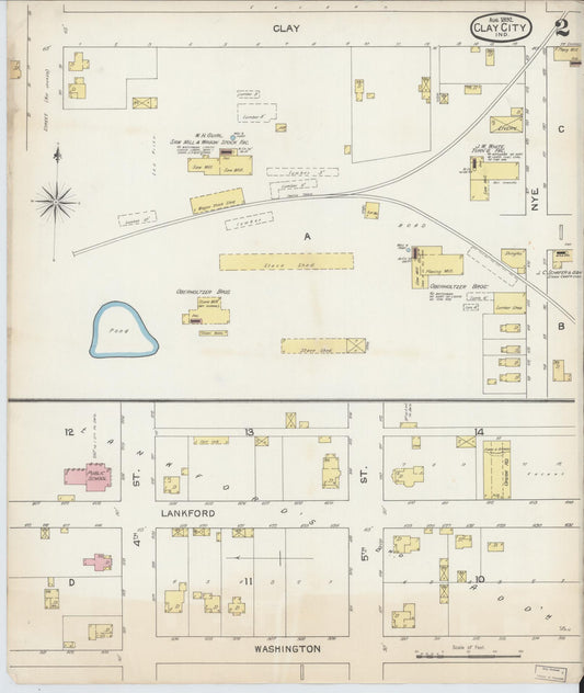Sanborn Fire Insurance Map from Clay City, Clay County, Indiana (1892), Sheet #0002 - Historic Sanborn Fire Insurance Map Print, vintage old map wall art, antique decor, genealogy gift, Indiana Indiana map