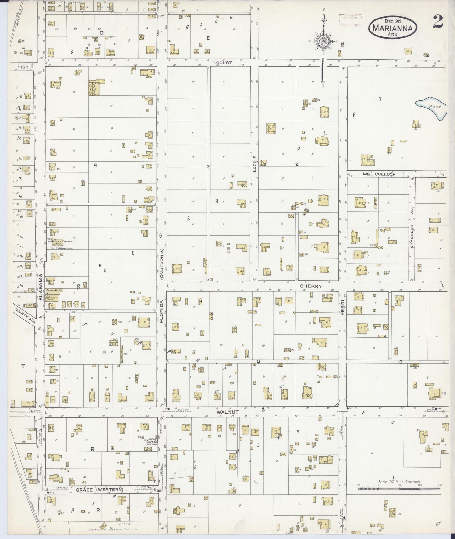 Sanborn Fire Insurance Map from Marianna, Lee County, Arkansas (1912), Sheet #0002 - Historic Sanborn Fire Insurance Map Print, vintage old map wall art, antique decor, genealogy gift, Arkansas Arkansas map