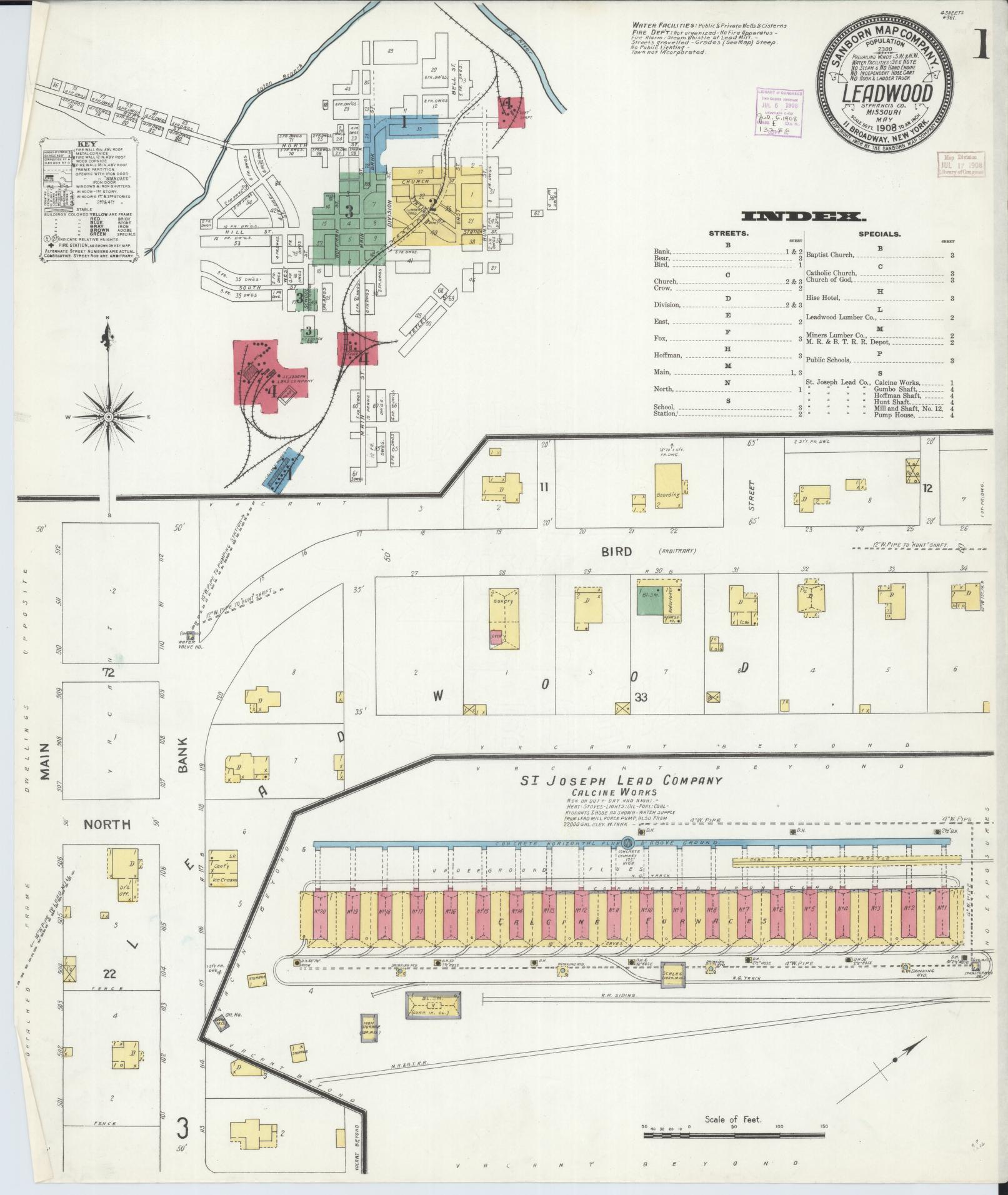Sanborn Fire Insurance Map from Leadwood, Saint Francois County, Missouri (1908), Sheet #0001 - Historic Sanborn Fire Insurance Map Print, vintage old map wall art, antique decor, genealogy gift, Missouri Missouri map