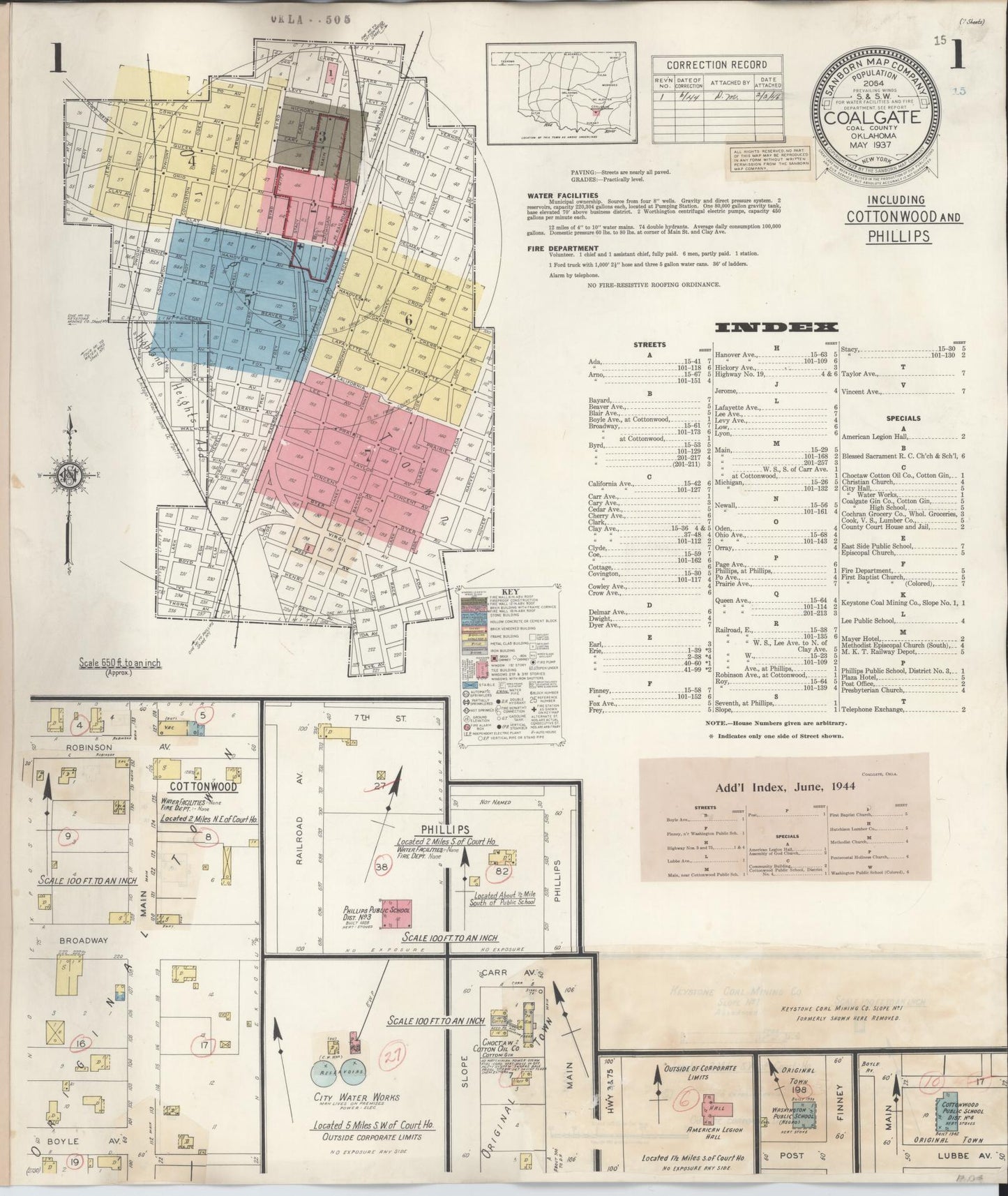 Sanborn Fire Insurance Map from Coalgate, Coal County, Oklahoma (1944), Sheet #0001 - Complete Map Set gallery image, historic Sanborn map, vintage wall art, Oklahoma Oklahoma