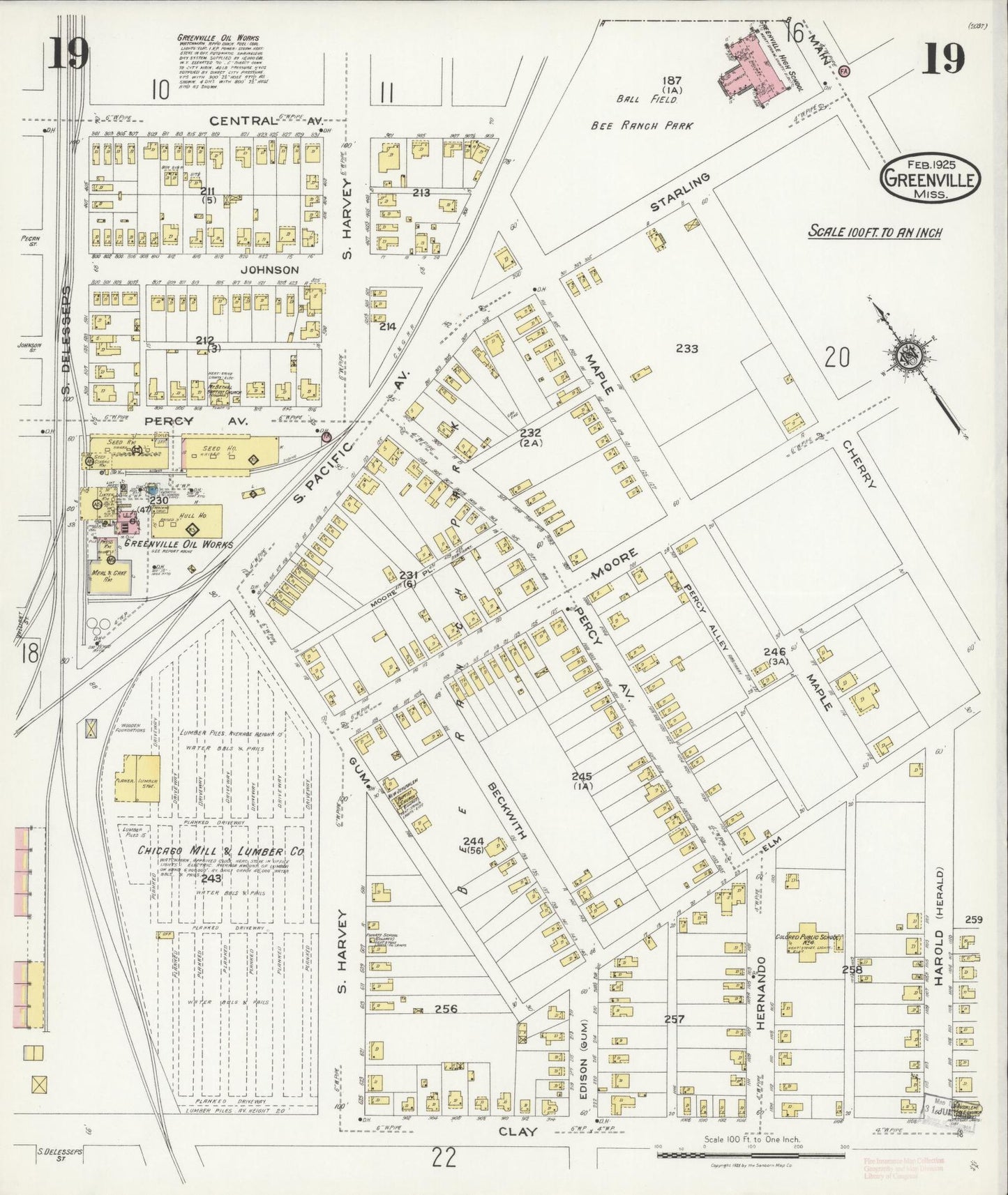 Sanborn Fire Insurance Map from Greenville, Washington County, Mississippi (1925), Sheet #0019 - Complete Map Set gallery image, historic Sanborn map, vintage wall art, Mississippi Mississippi
