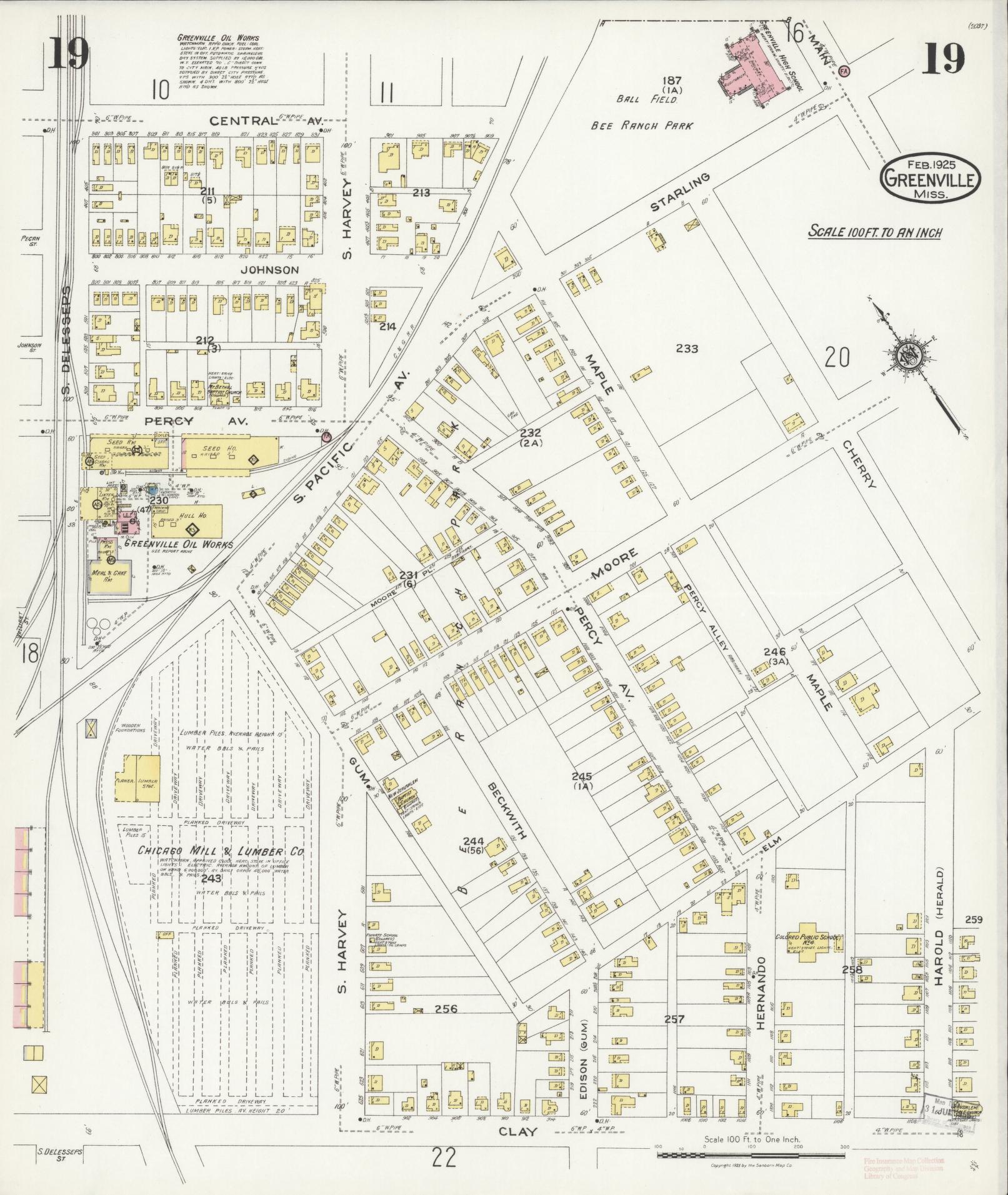 Sanborn Fire Insurance Map from Greenville, Washington County, Mississippi (1925), Sheet #0019 - Complete Map Set gallery image, historic Sanborn map, vintage wall art, Mississippi Mississippi