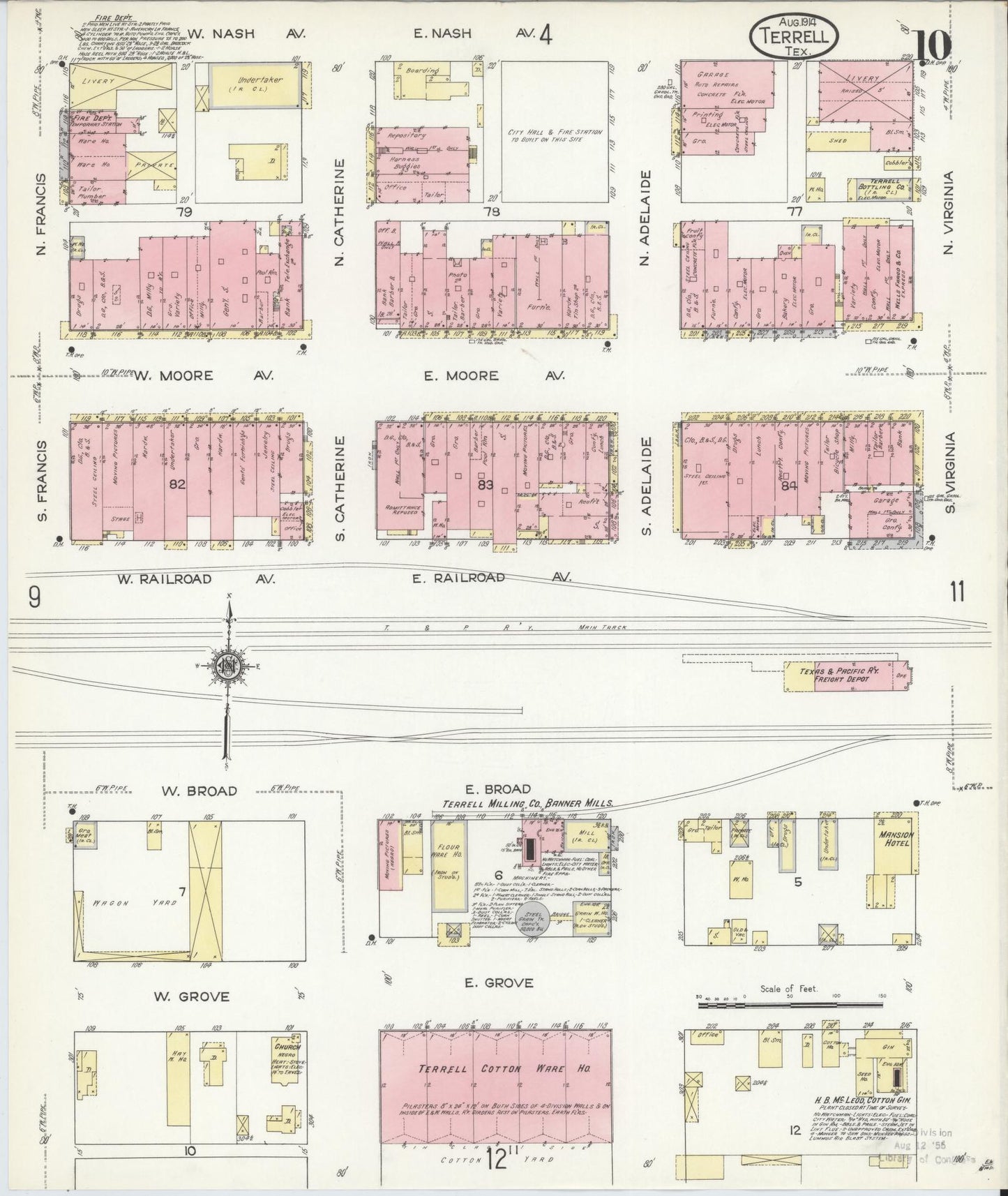 Sanborn Fire Insurance Map from Terrell, Kaufman County, Texas (1914), Sheet #0010 - Historic Sanborn Fire Insurance Map Print, vintage old map wall art, antique decor, genealogy gift, Texas Texas map