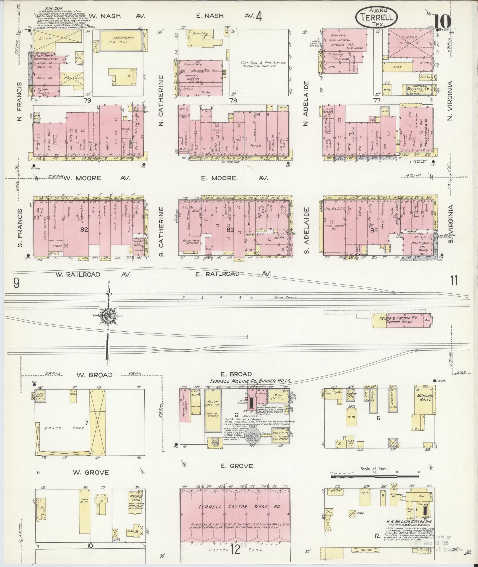 Sanborn Fire Insurance Map from Terrell, Kaufman County, Texas (1914), Sheet #0010 - Historic Sanborn Fire Insurance Map Print, vintage old map wall art, antique decor, genealogy gift, Texas Texas map