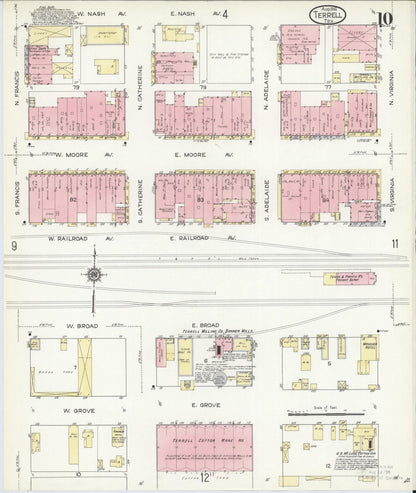 Sanborn Fire Insurance Map from Terrell, Kaufman County, Texas (1914), Sheet #0010 - Historic Sanborn Fire Insurance Map Print, vintage old map wall art, antique decor, genealogy gift, Texas Texas map