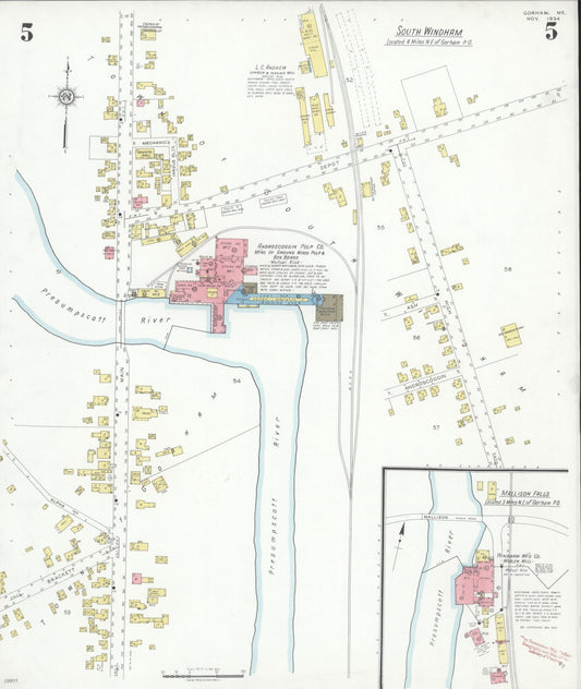 Sanborn Fire Insurance Map from Gorham, Cumberland County, Maine (1934), Sheet #0005 - Historic Sanborn Fire Insurance Map Print, vintage old map wall art, antique decor, genealogy gift, Maine Maine map