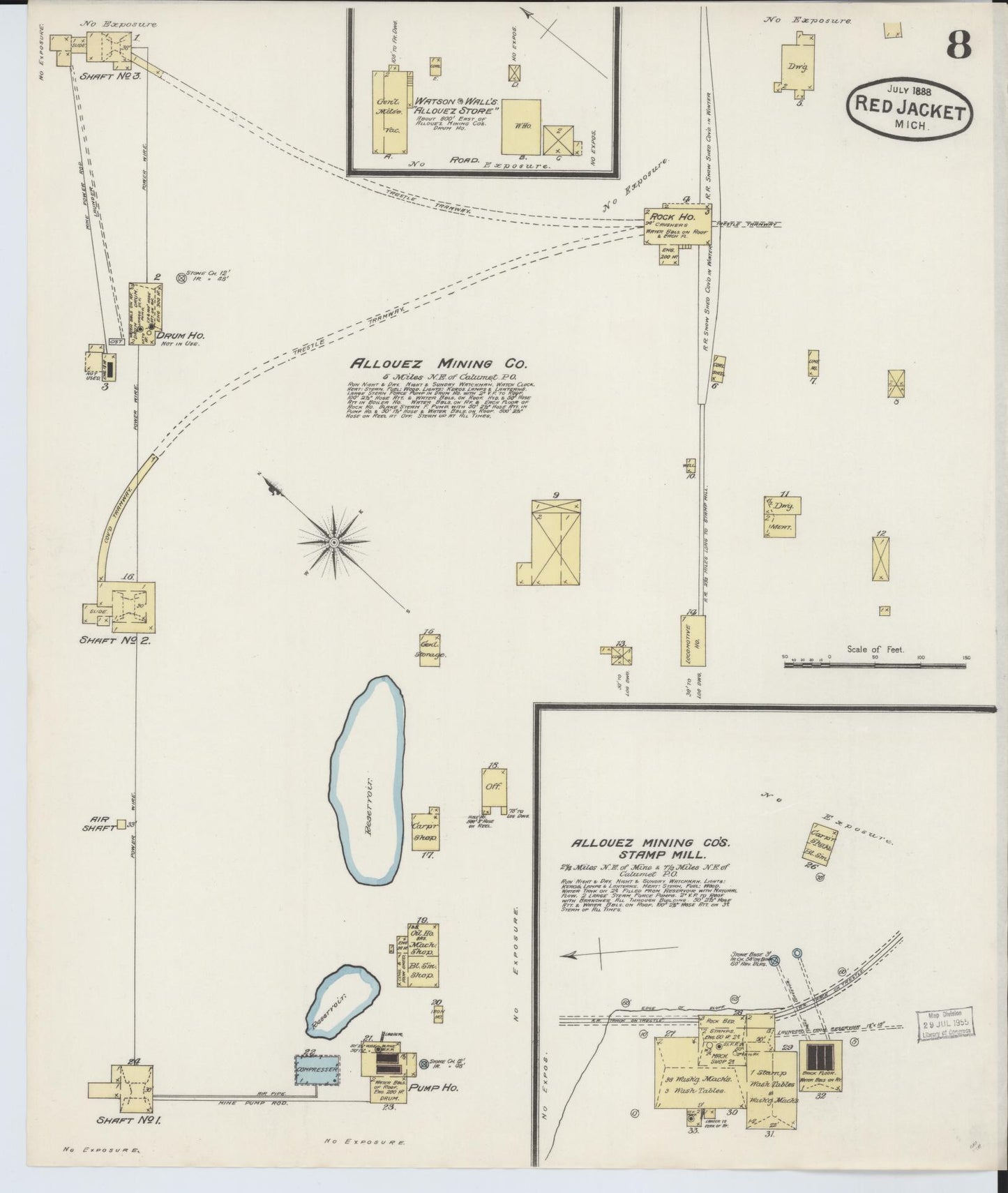 Sanborn Fire Insurance Map from Red Jacket, Houghton County, Michigan (1888), Sheet #0008 - Complete Map Set gallery image, historic Sanborn map, vintage wall art, Michigan Michigan