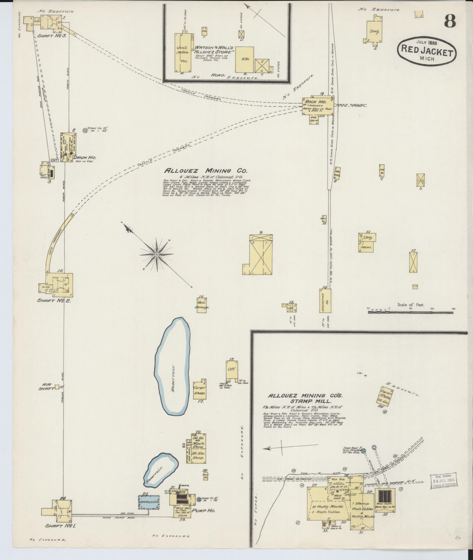 Sanborn Fire Insurance Map from Red Jacket, Houghton County, Michigan (1888), Sheet #0008 - Complete Map Set gallery image, historic Sanborn map, vintage wall art, Michigan Michigan