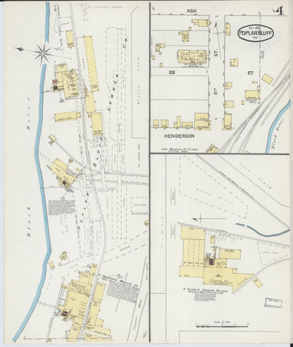 Sanborn Fire Insurance Map from Poplar Bluff, Butler County, Missouri (1892), Sheet #0004 - Historic Sanborn Fire Insurance Map Print, vintage old map wall art, antique decor, genealogy gift, Missouri Missouri map