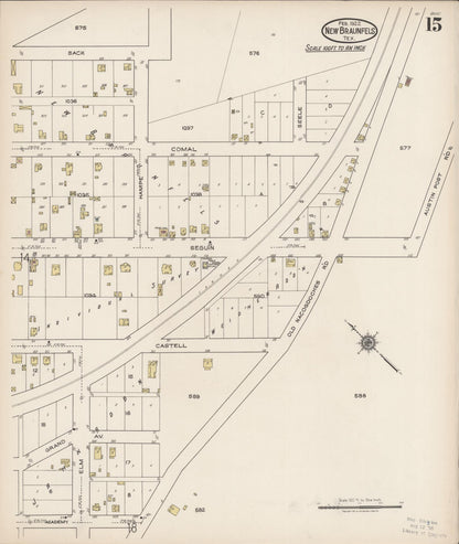 Sanborn Fire Insurance Map from New Braunfels, Comal County, Texas (1922), Sheet #0015 - Historic Sanborn Fire Insurance Map Print, vintage old map wall art, antique decor, genealogy gift, Texas Texas map