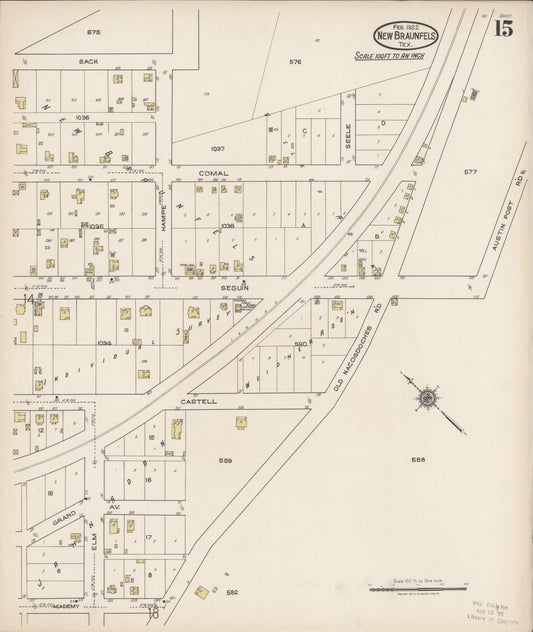 Sanborn Fire Insurance Map from New Braunfels, Comal County, Texas (1922), Sheet #0015 - Historic Sanborn Fire Insurance Map Print, vintage old map wall art, antique decor, genealogy gift, Texas Texas map