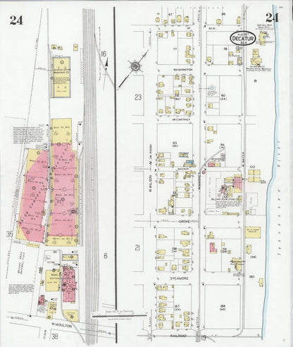 Sanborn Fire Insurance Map from Decatur, Morgan County, Alabama (1927), Sheet #0024 - Complete Map Set gallery image, historic Sanborn map, vintage wall art, Alabama Alabama