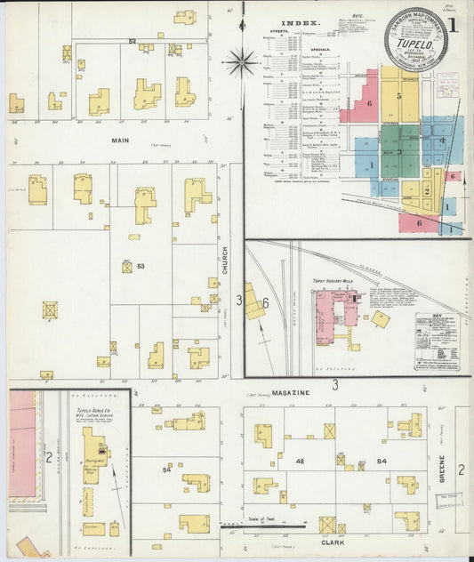 Sanborn Fire Insurance Map from Tupelo, Lee County, Mississippi (1903), Sheet #0001 - Historic Sanborn Fire Insurance Map Print, vintage old map wall art, antique decor, genealogy gift, Mississippi Mississippi map