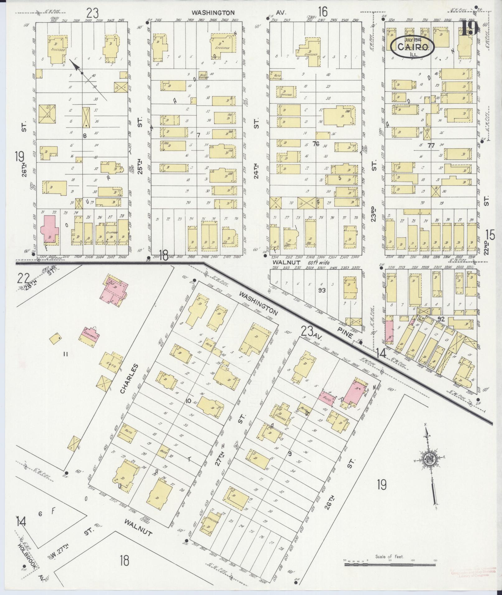 Sanborn Fire Insurance Map from Cairo, Alexander County, Illinois (1914), Sheet #0019 - Complete Map Set gallery image, historic Sanborn map, vintage wall art, Illinois Illinois