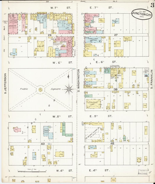 Sanborn Fire Insurance Map from Junction City, Geary County, Kansas (1887), Sheet #0003 - Historic Sanborn Fire Insurance Map Print, vintage old map wall art, antique decor, genealogy gift, Kansas Kansas map