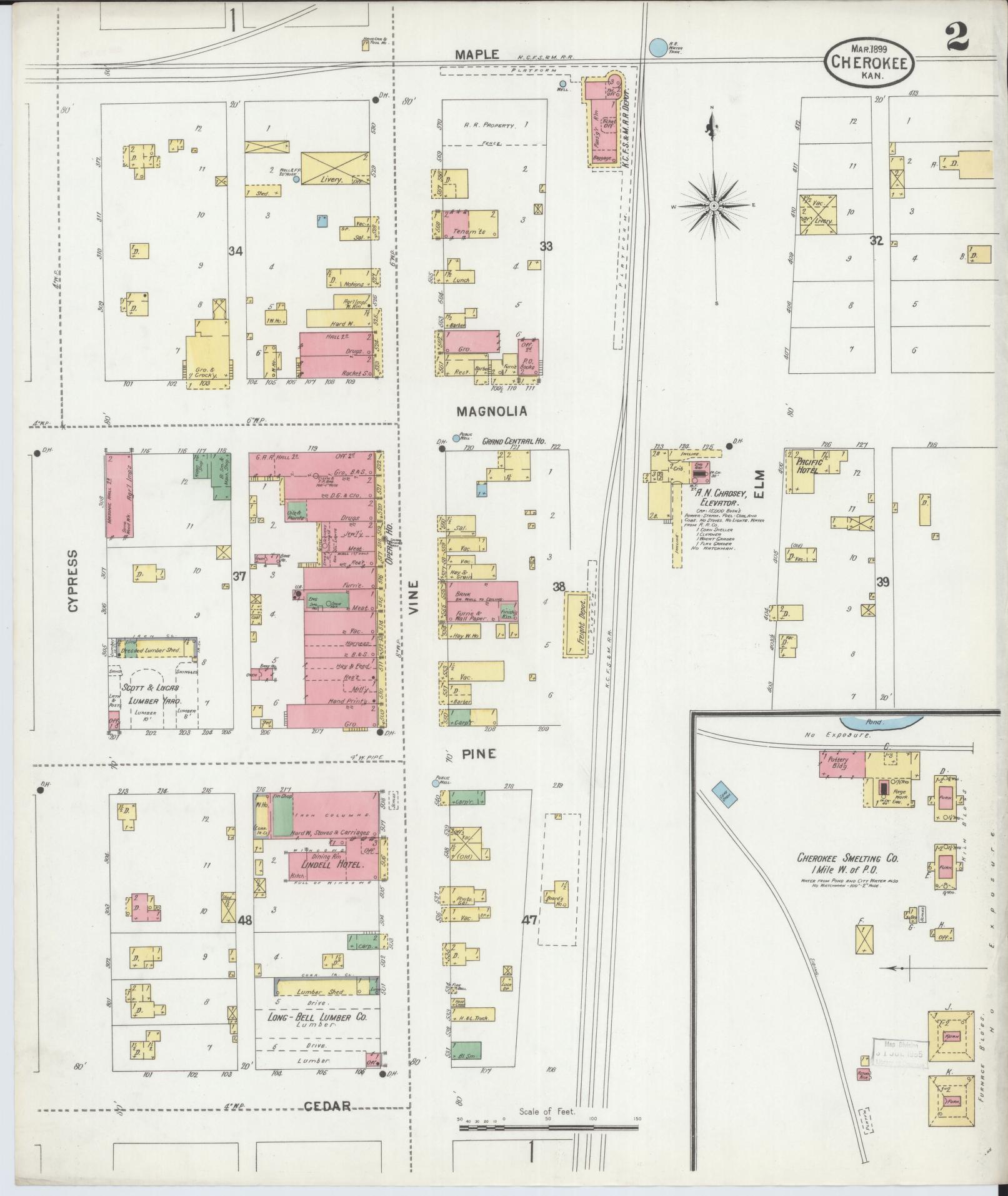 Sanborn Fire Insurance Map from Cherokee, Crawford County, Kansas (1899), Sheet #0002 - Complete Map Set gallery image, historic Sanborn map, vintage wall art, Kansas Kansas