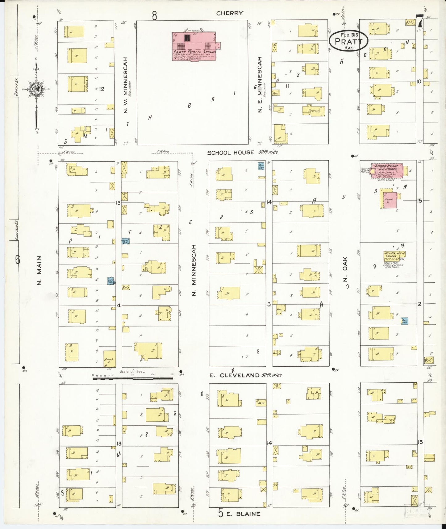Sanborn Fire Insurance Map from Pratt, Pratt County, Kansas (1916), Sheet #0007 - Complete Map Set gallery image, historic Sanborn map, vintage wall art, Kansas Kansas