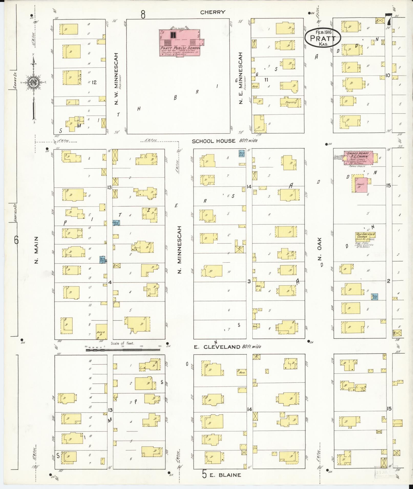 Sanborn Fire Insurance Map from Pratt, Pratt County, Kansas (1916), Sheet #0007 - Complete Map Set gallery image, historic Sanborn map, vintage wall art, Kansas Kansas
