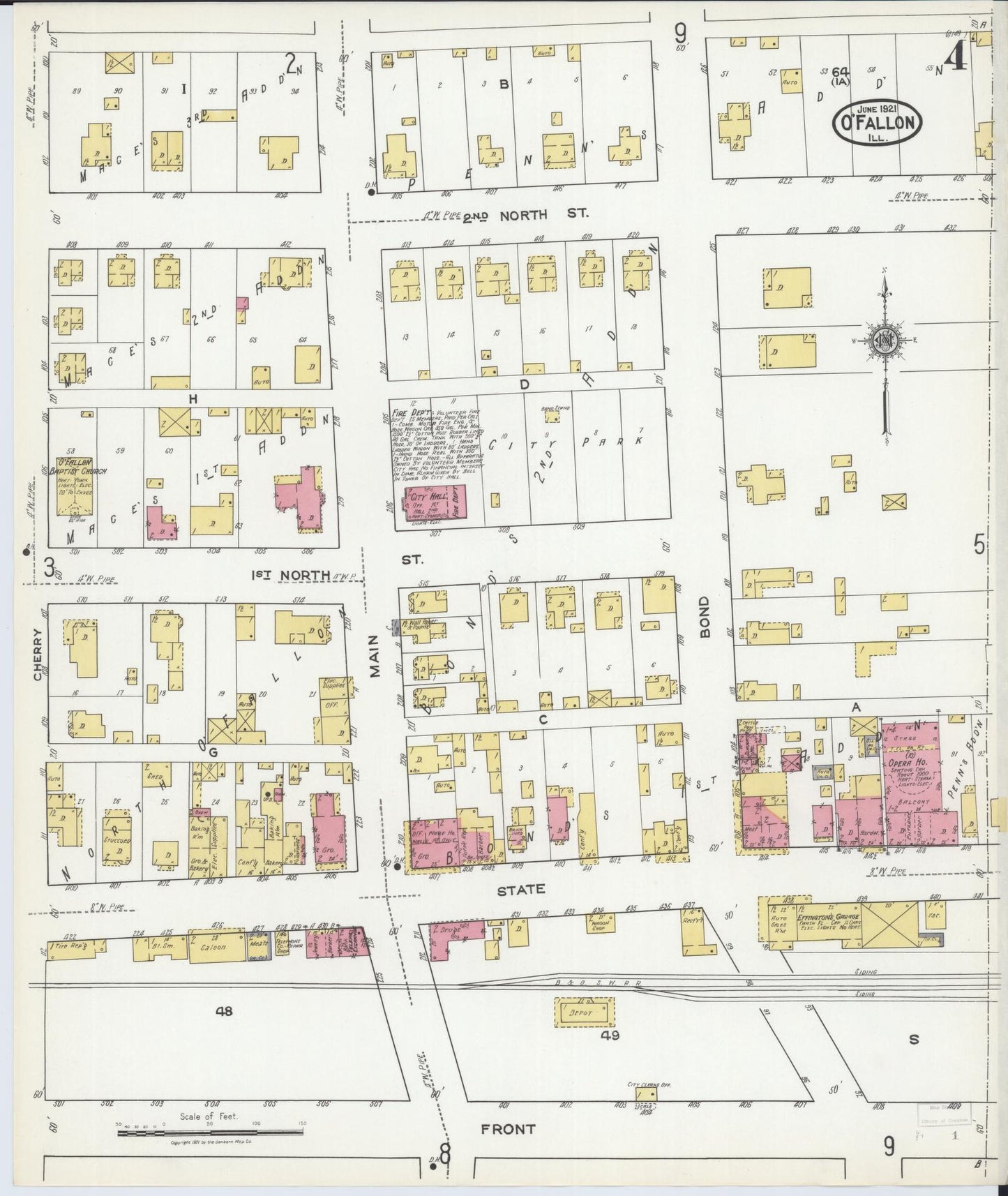 Sanborn Fire Insurance Map from O'Fallon, Saint Clair County, Illinois (1921), Sheet #0004 - Complete Map Set gallery image, historic Sanborn map, vintage wall art, Illinois Illinois