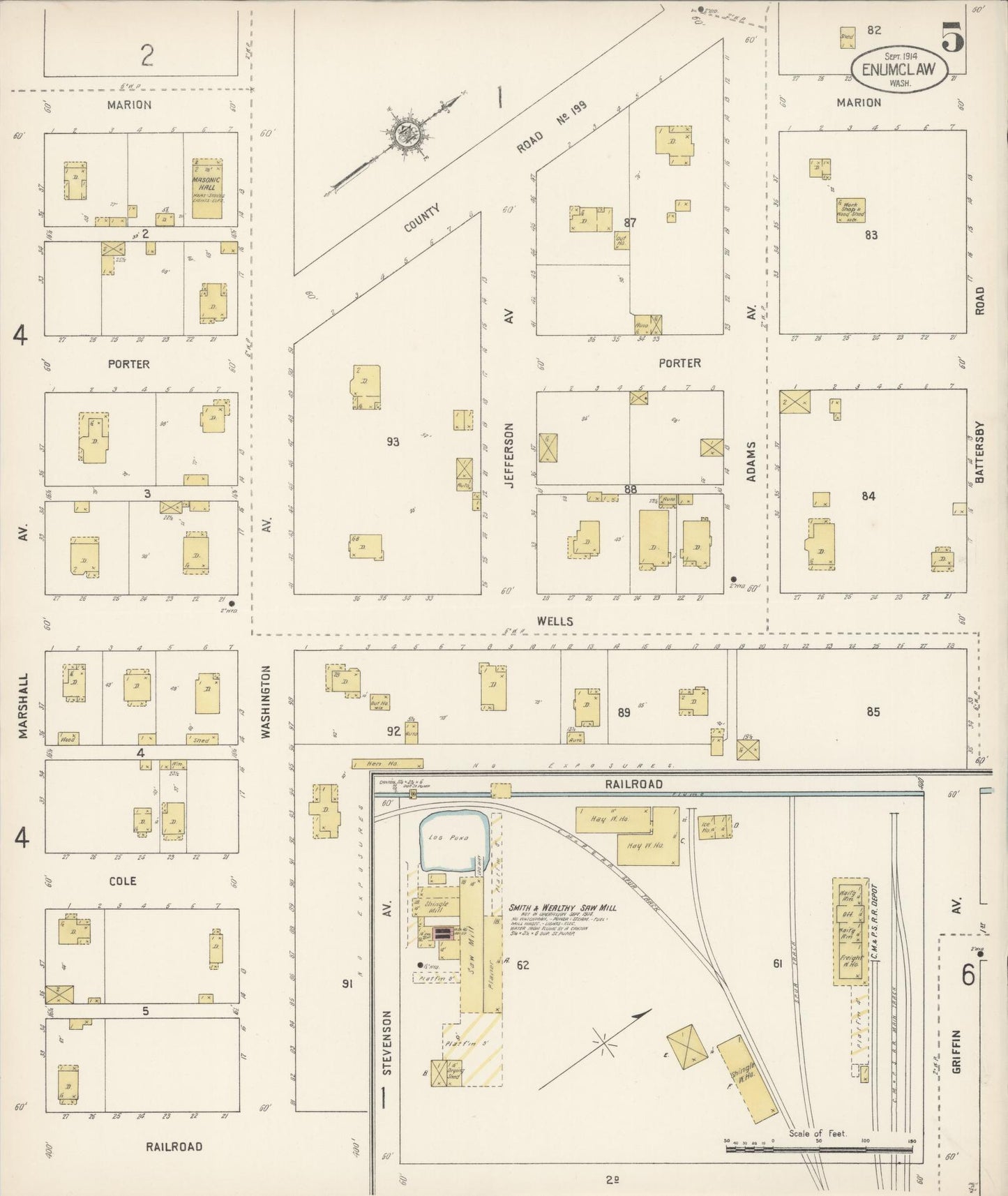 Sanborn Fire Insurance Map from Enumclaw, King County, Washington (1914), Sheet #0005 - Complete Map Set gallery image, historic Sanborn map, vintage wall art, Washington Washington