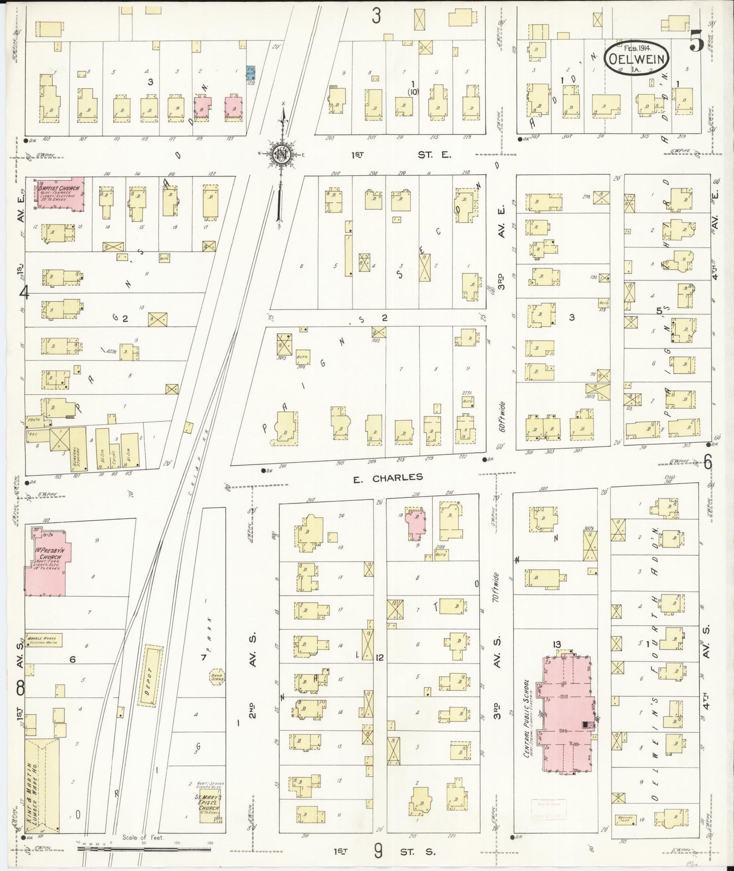 Sanborn Fire Insurance Map from Oelwein, Fayette County, Iowa (1914), Sheet #0005 - Historic Sanborn Fire Insurance Map Print