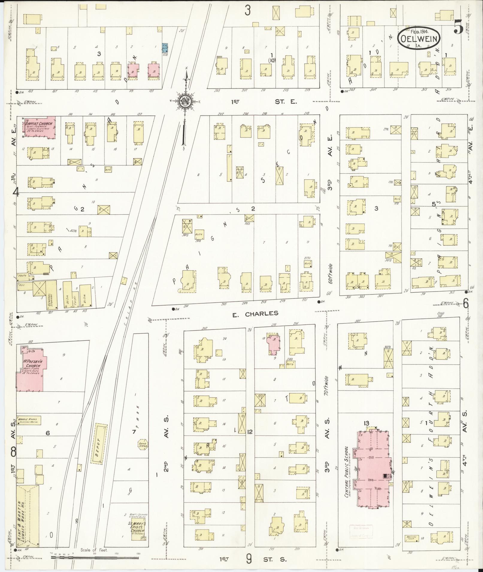 Sanborn Fire Insurance Map from Oelwein, Fayette County, Iowa (1914), Sheet #0005 - Historic Sanborn Fire Insurance Map Print
