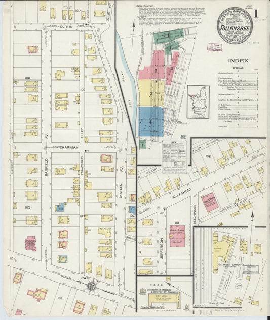 Sanborn Fire Insurance Map from Follansbee, Brooke County, West Virginia (1913), Sheet #0001 - Complete Map Set gallery image, historic Sanborn map, vintage wall art, West Virginia West Virginia
