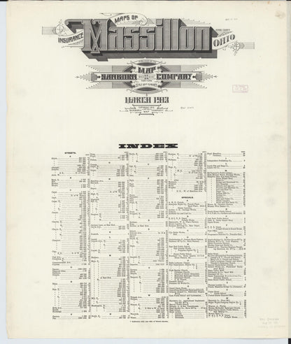 Sanborn Fire Insurance Map from Massillon, Stark County, Ohio (1913), Sheet #0001 - Historic Sanborn Fire Insurance Map Print, vintage old map wall art, antique decor, genealogy gift, Ohio Ohio map