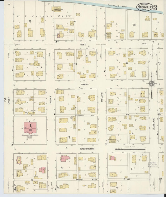 Sanborn Fire Insurance Map from Nashville, Barry County, Michigan (1916), Sheet #0003 - Historic Sanborn Fire Insurance Map Print, vintage old map wall art, antique decor, genealogy gift, Michigan Michigan map