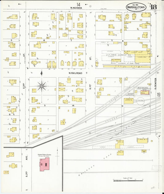 Sanborn Fire Insurance Map from Marshalltown, Marshall County, Iowa (1901), Sheet #0018 - Historic Sanborn Fire Insurance Map Print, vintage old map wall art