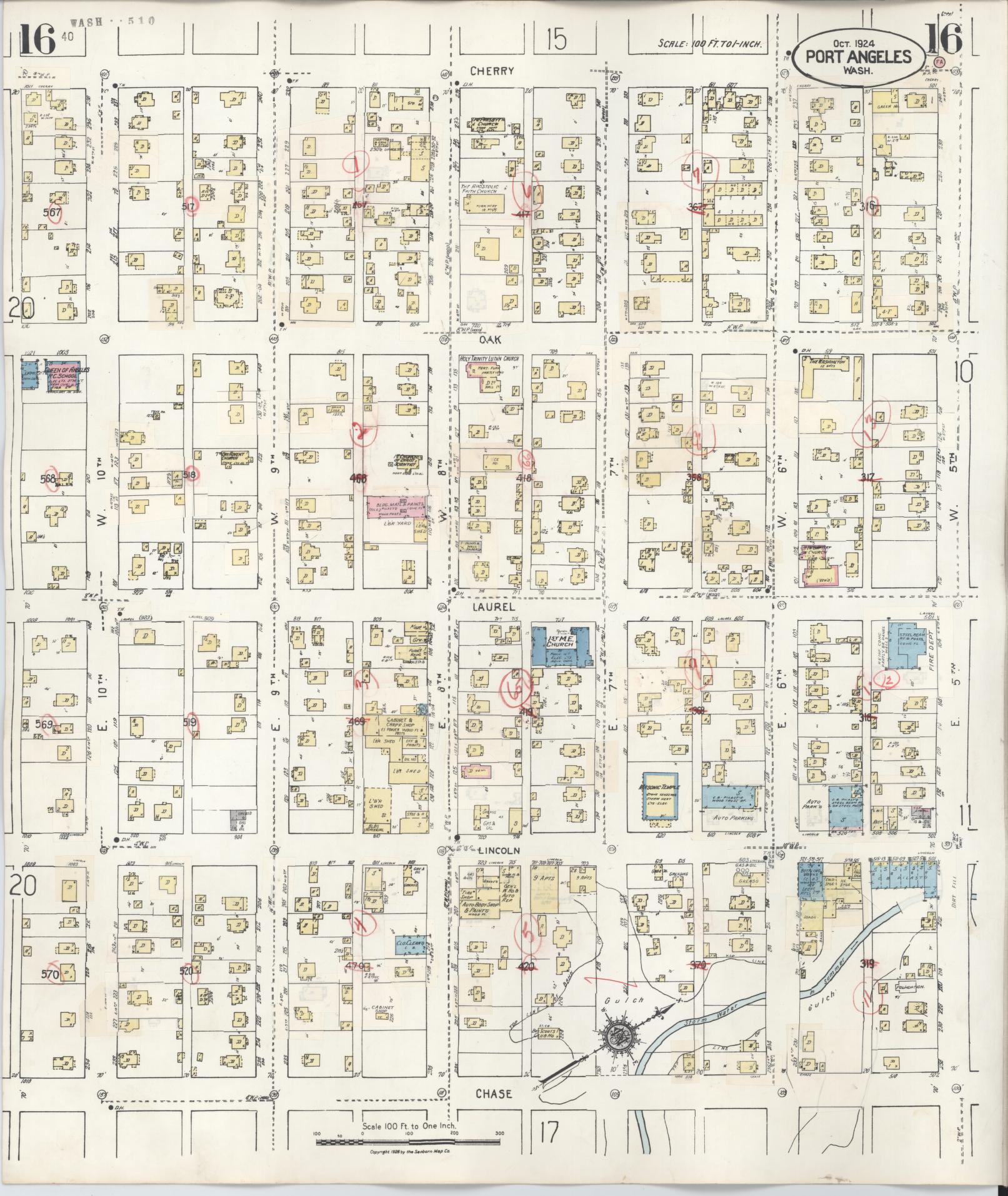 Sanborn Fire Insurance Map from Port Angeles, Clallam County, Washington (1949), Sheet #0016 - Complete Map Set gallery image, historic Sanborn map, vintage wall art, Washington Washington