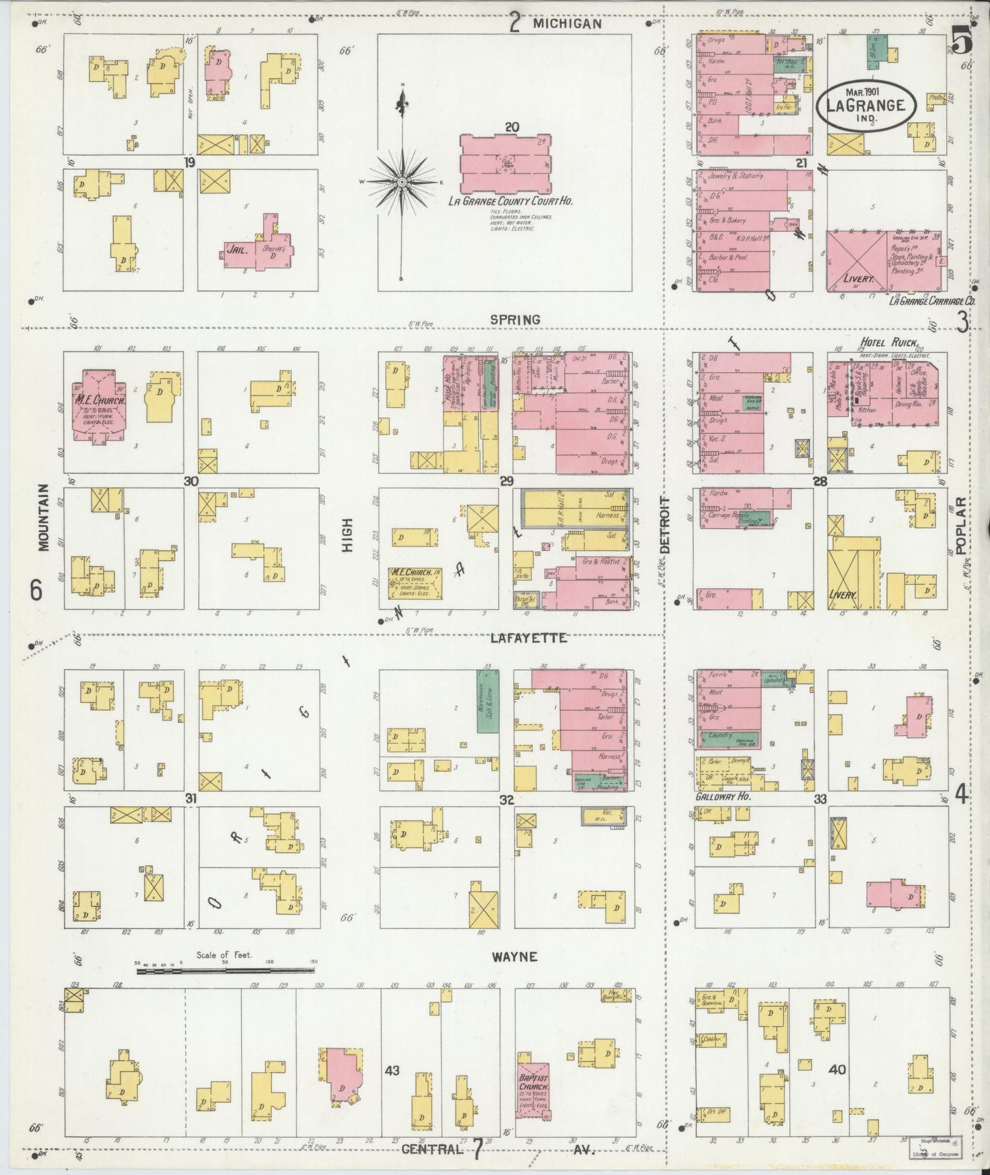 Sanborn Fire Insurance Map from Lagrange, LaGrange County, Indiana (1901), Sheet #0005 - Historic Sanborn Fire Insurance Map Print, vintage old map wall art, antique decor, genealogy gift, Indiana Indiana map
