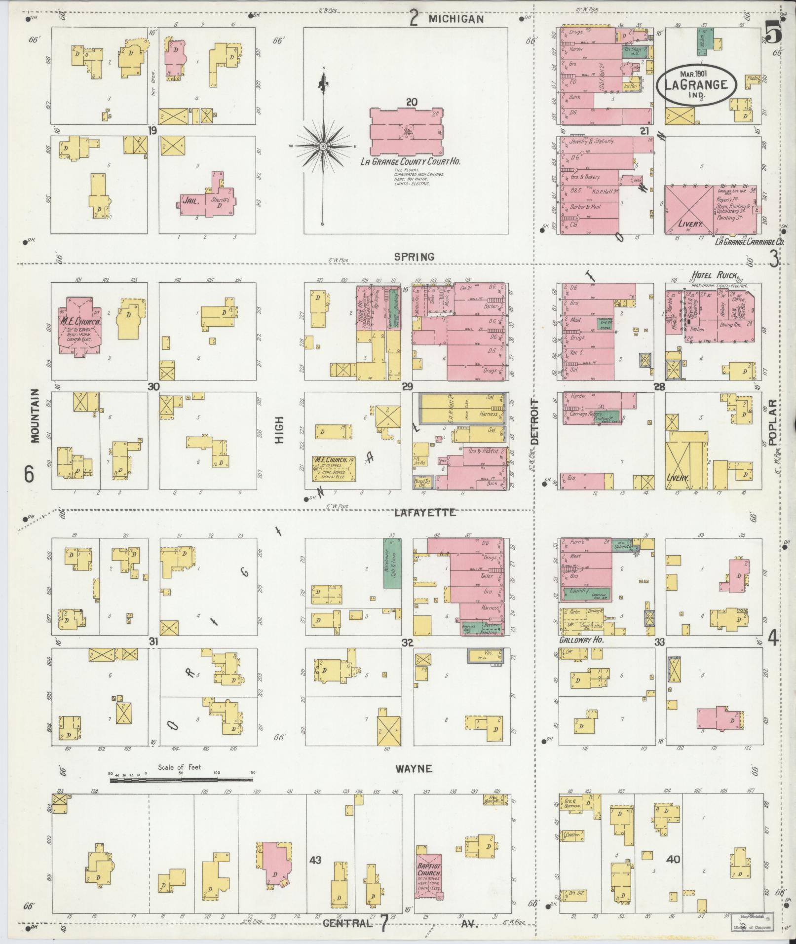 Sanborn Fire Insurance Map from Lagrange, LaGrange County, Indiana (1901), Sheet #0005 - Historic Sanborn Fire Insurance Map Print, vintage old map wall art, antique decor, genealogy gift, Indiana Indiana map