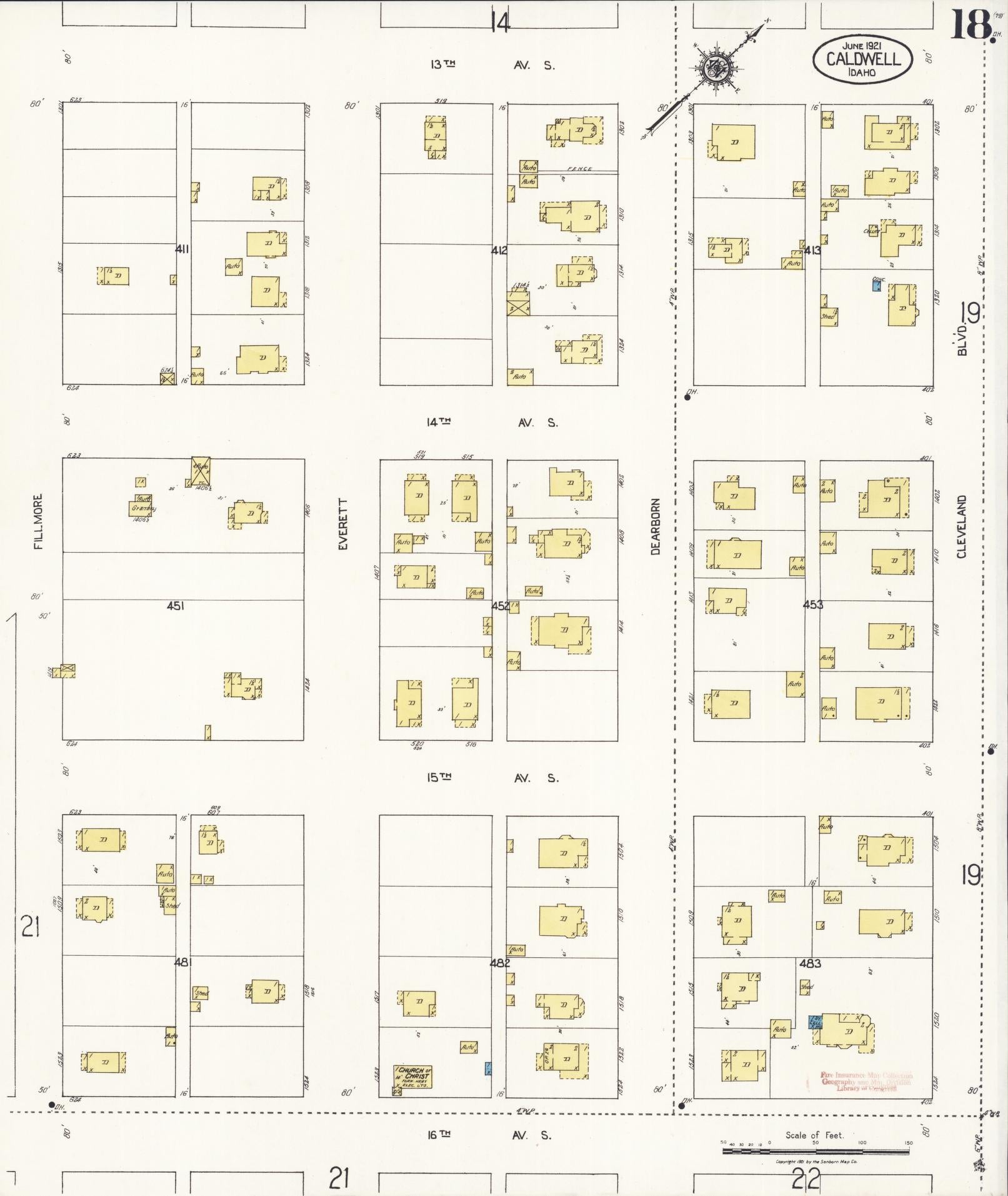 Sanborn Fire Insurance Map from Caldwell, Canyon County, Idaho (1921), Sheet #0018 - Historic Sanborn Fire Insurance Map Print, vintage old map wall art, antique decor, genealogy gift, Idaho Idaho map