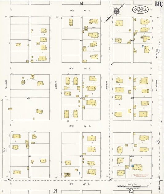 Sanborn Fire Insurance Map from Caldwell, Canyon County, Idaho (1921), Sheet #0018 - Historic Sanborn Fire Insurance Map Print, vintage old map wall art, antique decor, genealogy gift, Idaho Idaho map