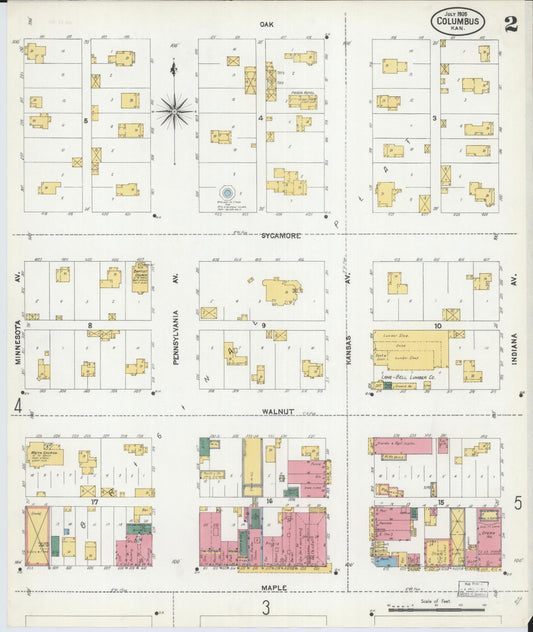 Sanborn Fire Insurance Map from Columbus, Cherokee County, Kansas (1905), Sheet #0002 - Historic Sanborn Fire Insurance Map Print, vintage old map wall art, antique decor, genealogy gift, Kansas Kansas map