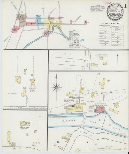 Sanborn Fire Insurance Map from Hamburg, Erie County, New York (1892), Sheet #0001 - Complete Map Set gallery image, historic Sanborn map, vintage wall art, New York New York