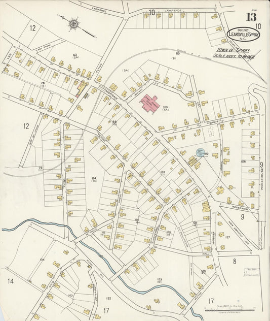 Sanborn Fire Insurance Map from Leaksville-spray, Rockingham County, North Carolina (1921), Sheet #0013 - Historic Sanborn Fire Insurance Map Print, vintage old map wall art, antique decor, genealogy gift, North Carolina North Carolina map