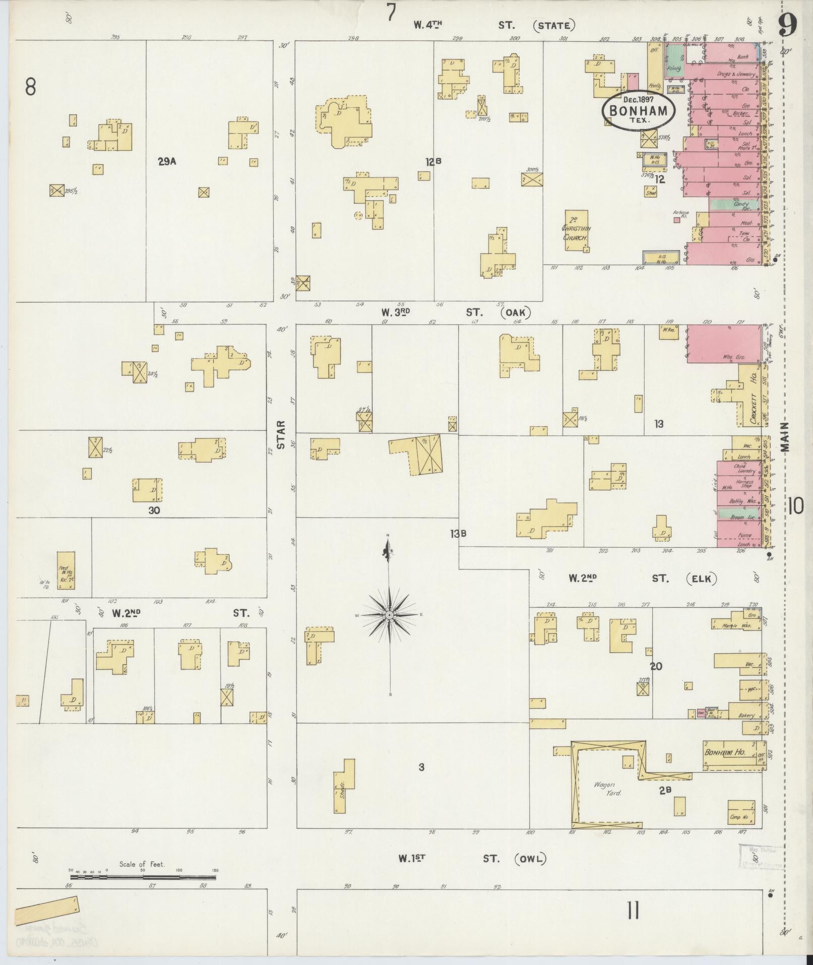 Sanborn Fire Insurance Map from Bonham, Fannin County, Texas (1897), Sheet #0009 - Historic Sanborn Fire Insurance Map Print, vintage old map wall art, antique decor, genealogy gift, Texas Texas map