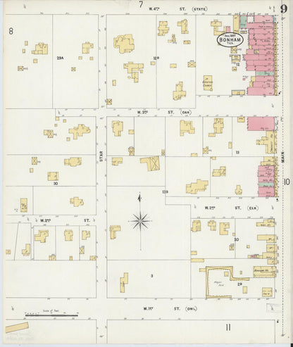 Sanborn Fire Insurance Map from Bonham, Fannin County, Texas (1897), Sheet #0009 - Historic Sanborn Fire Insurance Map Print, vintage old map wall art, antique decor, genealogy gift, Texas Texas map
