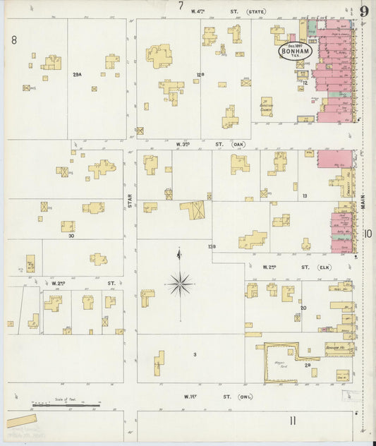 Sanborn Fire Insurance Map from Bonham, Fannin County, Texas (1897), Sheet #0009 - Historic Sanborn Fire Insurance Map Print, vintage old map wall art, antique decor, genealogy gift, Texas Texas map
