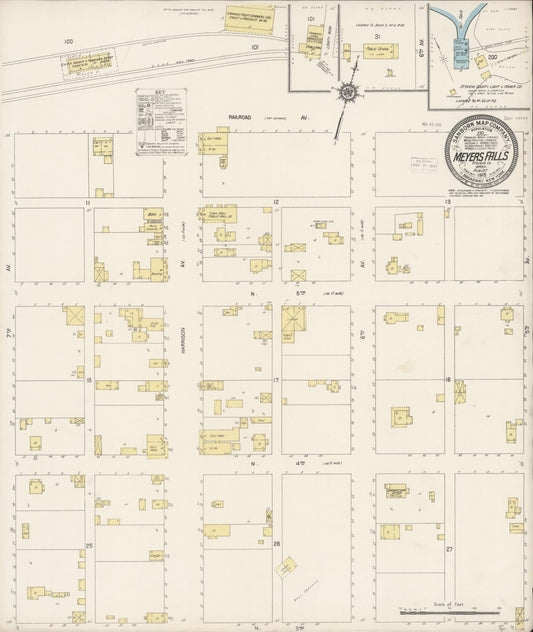 Sanborn Fire Insurance Map from Meyers Falls, Stevens County, Washington (1915), Sheet #0001 - Historic Sanborn Fire Insurance Map Print, vintage old map wall art, antique decor, genealogy gift, Washington Washington map