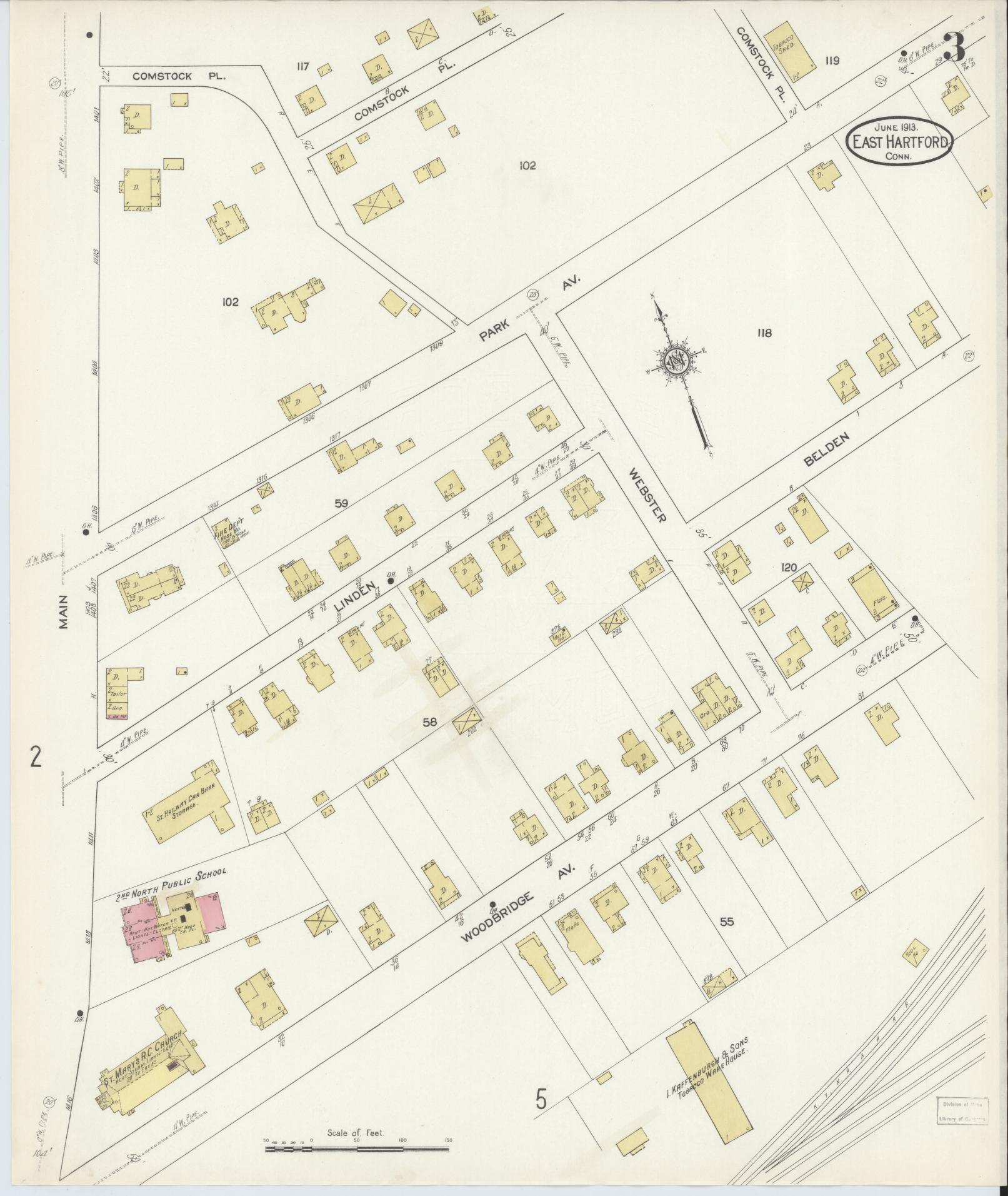 Sanborn Fire Insurance Map from East Hartford, Hartford County, Connecticut (1913), Sheet #0003 - Complete Map Set gallery image, historic Sanborn map, vintage wall art, Connecticut Connecticut