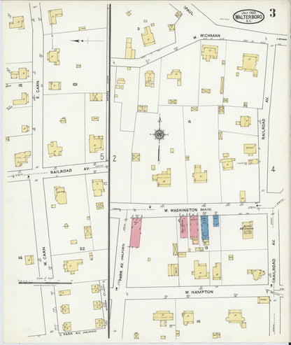 Sanborn Fire Insurance Map from Walterboro, Colleton County, South Carolina (1920), Sheet #0003 - Complete Map Set gallery image, historic Sanborn map, vintage wall art, South Carolina South Carolina