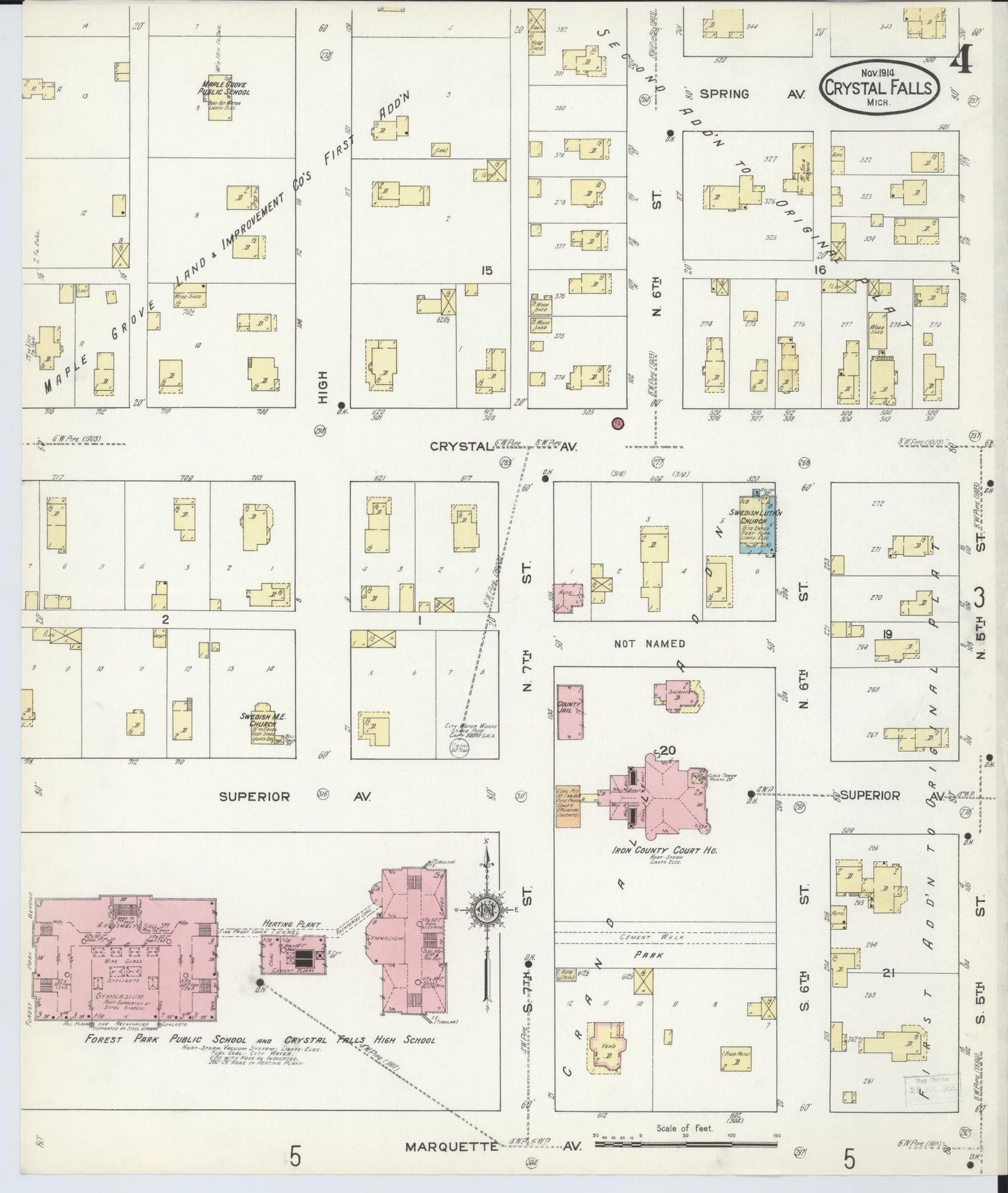 Sanborn Fire Insurance Map from Crystal Falls, Iron County, Michigan (1914), Sheet #0004 - Complete Map Set gallery image, historic Sanborn map, vintage wall art, Michigan Michigan