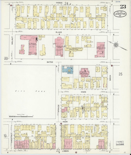 Sanborn Fire Insurance Map from Lewiston, Androscoggin County, Maine (1914), Sheet #0023 - Historic Sanborn Fire Insurance Map Print, vintage old map wall art, antique decor, genealogy gift, Maine Maine map