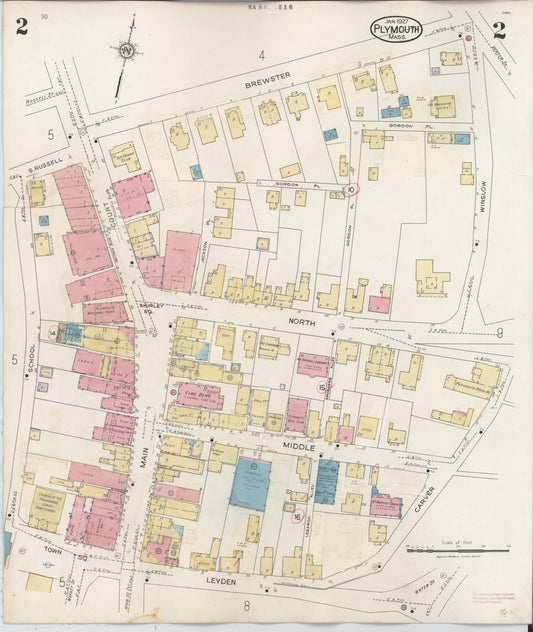 Sanborn Fire Insurance Map from Plymouth, Plymouth County, Massachusetts (1948), Sheet #0002 - Historic Sanborn Fire Insurance Map Print, vintage old map wall art, antique decor, genealogy gift, Massachusetts Massachusetts map