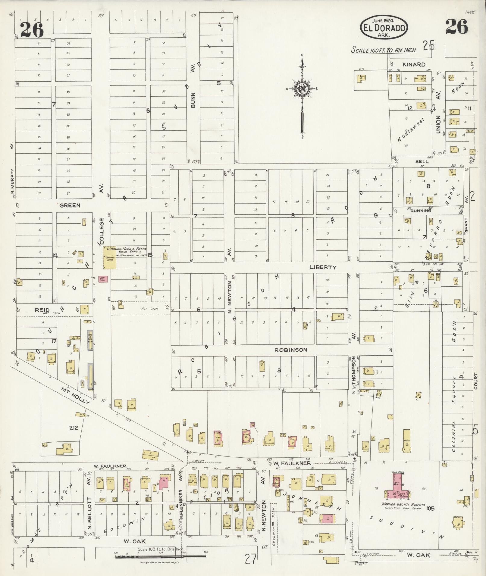 Sanborn Fire Insurance Map from El Dorado, Union County, Arkansas (1924), Sheet #0026 - Historic Sanborn Fire Insurance Map Print, vintage old map wall art, antique decor, genealogy gift, Arkansas Arkansas map