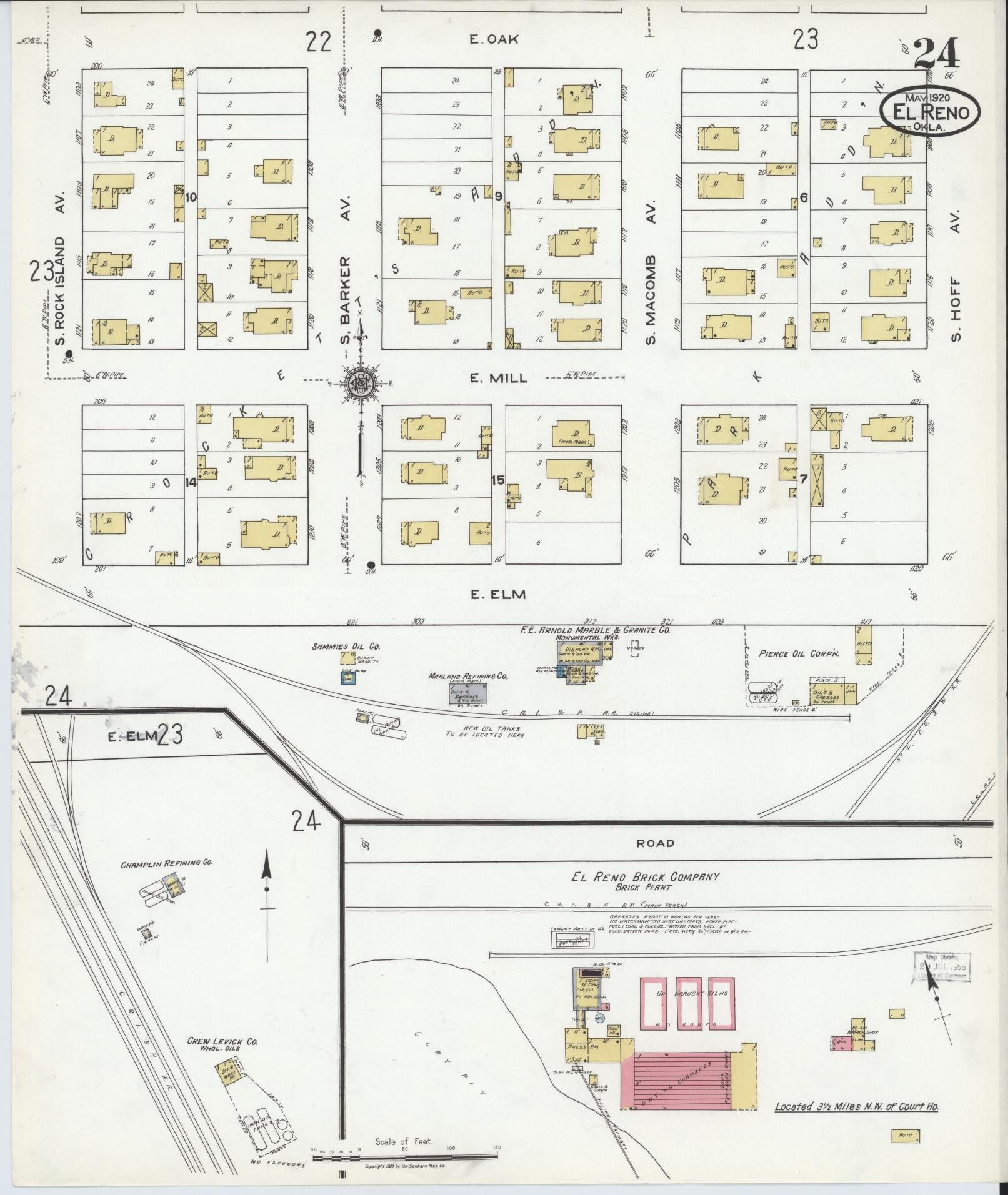 Sanborn Fire Insurance Map from El Reno, Canadian County, Oklahoma (1920), Sheet #0024 - Complete Map Set gallery image, historic Sanborn map, vintage wall art, Oklahoma Oklahoma